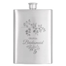 Modern Silver Floral Bridesmaid Flask