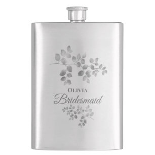 Modern Silver Floral Bridesmaid Flask Flacon