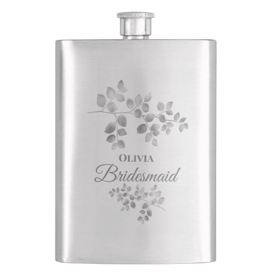 Modern Silver Floral Bridesmaid Flask Flacon (Voorkant)