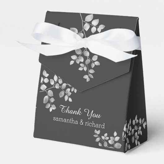 Modern Silver Floral Wedding Favors Box Bedankdoosjes (Voorkant Zijde)