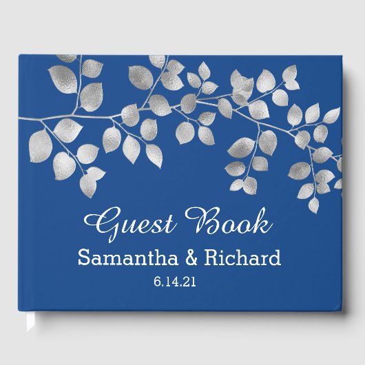 Modern Silver Floral Wedding Guest Book Gastenboek (Voorkant)