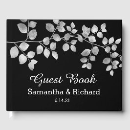 Modern Silver Floral Wedding Guest Book Gastenboek