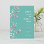 Modern Silver Floral Wedding Invitation Kaart (Staand voorkant)