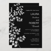 Modern Silver Floral Wedding Invitation Kaart (Voorkant / Achterkant)
