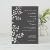Modern Silver Floral Wedding Invitation Kaart (Staand voorkant)
