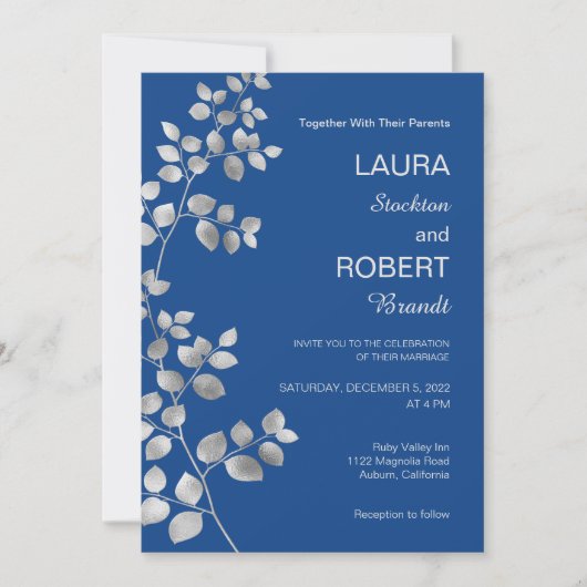 Modern Silver Floral Wedding Invitation Kaart (Voorkant)