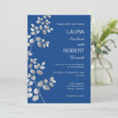 Modern Silver Floral Wedding Invitation Kaart (Staand voorkant)