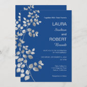 Modern Silver Floral Wedding Invitation Kaart (Voorkant / Achterkant)