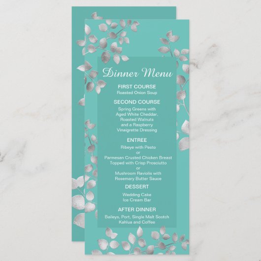 Modern Silver Floral Wedding Menu (Voorkant / Achterkant)