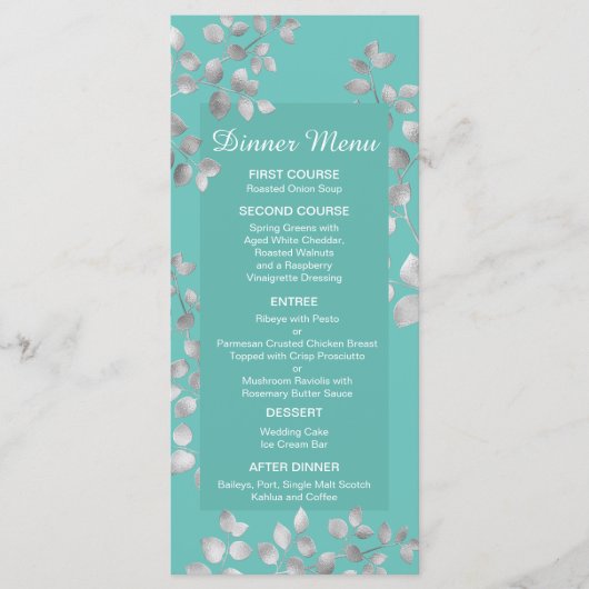 Modern Silver Floral Wedding Menu (Voorkant)