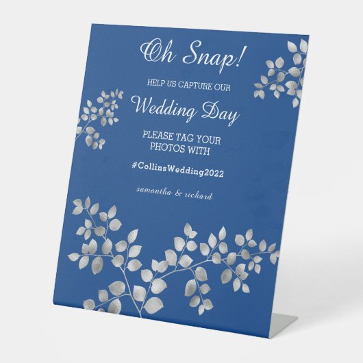 Modern Silver Floral Wedding Pedestal Sign Reclamebord Met Voetstuk (Voorkant)