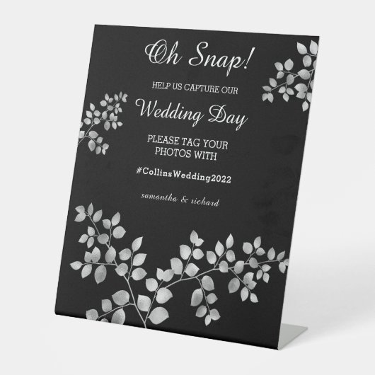 Modern Silver Floral Wedding Pedestal Sign Reclamebord Met Voetstuk (Voorkant)