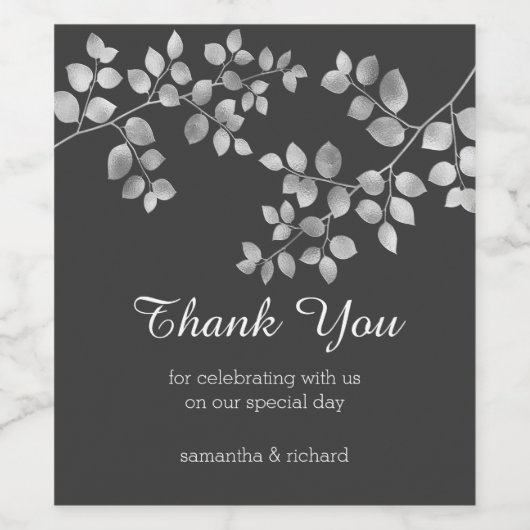 Modern Silver Floral Wijn Etiket (Enkel label)