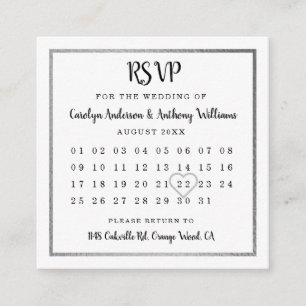 Modern Silver Foil Calendar RSVP Informatiekaartje
