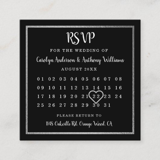 Modern Silver Foil Calendar RSVP Informatiekaartje (Voorkant)