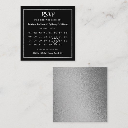 Modern Silver Foil Calendar RSVP Informatiekaartje (Voorkant / Achterkant)