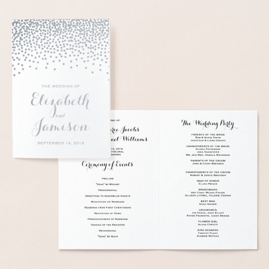 Modern Silver Foil Confetti Stippen Wedding Progra Folie Kaarten (Display)