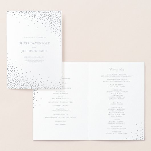 Modern Silver Foil Confetti Stippen Wedding Progra Folie Kaarten (Display)