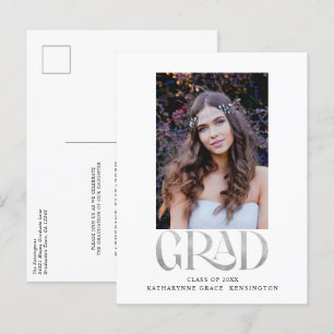 Modern Silver Foil Foto Graduation Party Aankondigingskaart