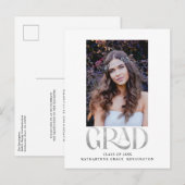 Modern Silver Foil Foto Graduation Party Aankondigingskaart (Voorkant / Achterkant)