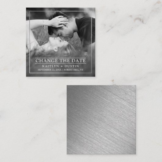 Modern Silver Foil Foto verandert de datum Informatiekaartje (Voorkant / Achterkant)