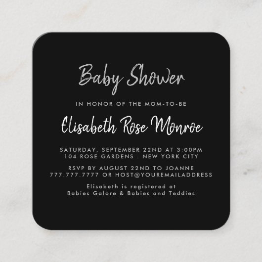 Modern Silver Foil & Script Baby shower Ticket (Voorkant)