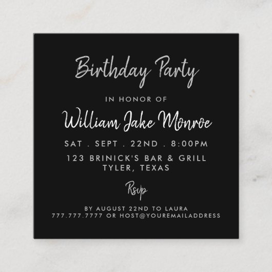 Modern Silver Foil & Script Birthday Party Ticket (Voorkant)