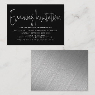Modern Silver Foil Script Evening Ticket Informatiekaartje