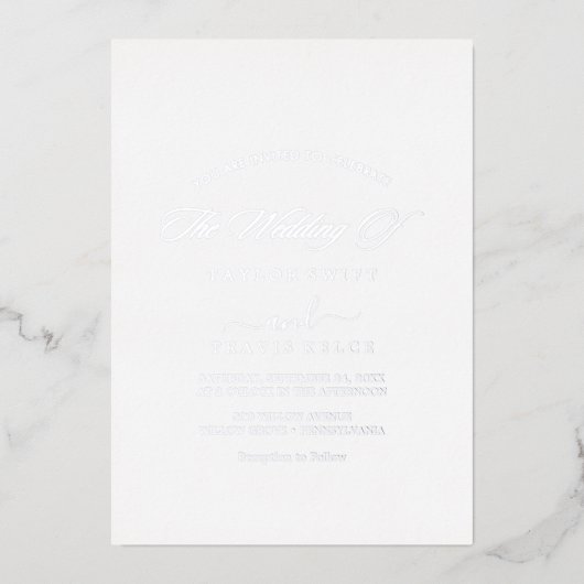 Modern Silver Foil Script | Fotobruiloft Folie Uitnodiging (Voorkant)