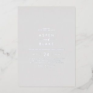 Modern Silver Foil script   Grijze Casual bruiloft Folie Uitnodiging