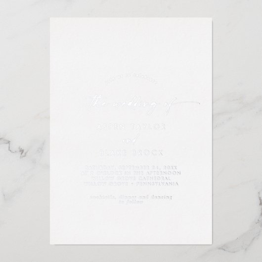 Modern Silver Foil Script Photo Wedding Folie Uitnodiging (Voorkant)