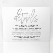 Modern Silver Foil Script Wedding Suite Drieluik Uitnodiging (Binnenzijde eerst)