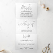 Modern Silver Foil Script Wedding Suite Drieluik Uitnodiging (Binnen)