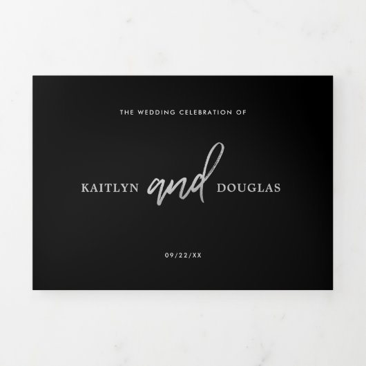 Modern Silver Foil Script Wedding Suite Drieluik Uitnodiging (Cover)