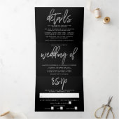 Modern Silver Foil Script Wedding Suite Drieluik Uitnodiging (Binnen)
