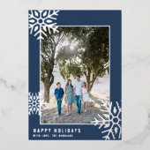 Modern Silver Foil Snowflake Photo Holiday Card Folie Feestdagenkaart (Voorkant)