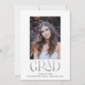 Modern Silver Foil Typografie Foto Afstuderen Aankondiging (Voorkant)