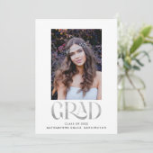Modern Silver Foil Typografie Foto Afstuderen Aankondiging (Staand voorkant)