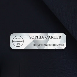 Modern Silver Geometric Name Badge Custom