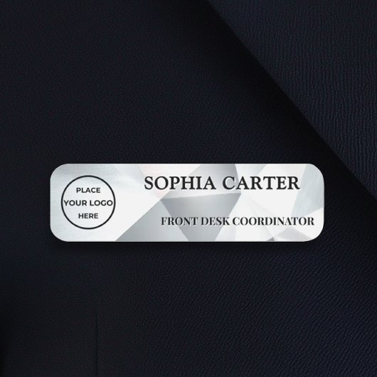 Modern Silver Geometric Name Badge Custom