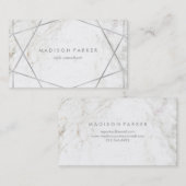 Modern Silver Geometric op White Marble Visitekaartje (Voorkant / Achterkant)