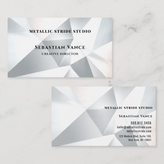 Modern Silver Geometric Visitekaartje (Voorkant / Achterkant)