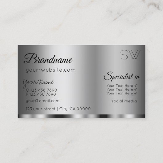 Modern Silver Glamoureus met monogram Stijlvol Visitekaartje (Achterkant)