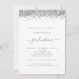 Modern Silver Glitter 2024 Afstuderen Invitation Kaart