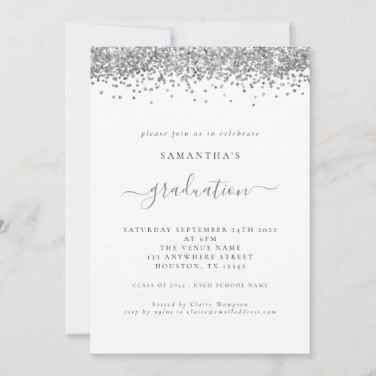 Modern Silver Glitter 2024 Afstuderen Invitation Kaart (Voorkant)
