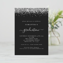 Modern Silver Glitter 2024 Afstuderen Zwart Kaart