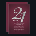 Modern Silver Glitter 21st Surprise Birthday Kaart<br><div class="desc">Creëer je eigen moderne Bourgogne 21ste verjaardag verrassing met je partijgegevens op de achtergrond van de Bourgogne en populaire lettertypen die je gemakkelijk kunt wijzigen door op de knop 'Personaliseren' te klikken</div>