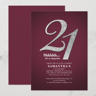 Modern Silver Glitter 21st Surprise Birthday Kaart