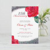 Modern Silver Glitter 25th Wedding Jubileum Kaart (Staand voorkant)
