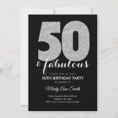 Modern Silver Glitter 50 & Fabulous Birthday Party Kaart (Voorkant)